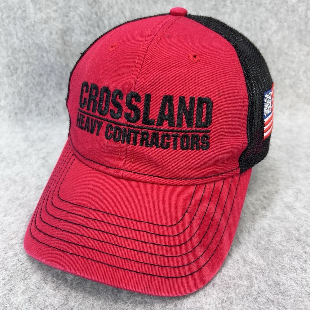 Crossland Heavy Contractors Mens Red Cap America Trucker Hat USA Flag Snapback